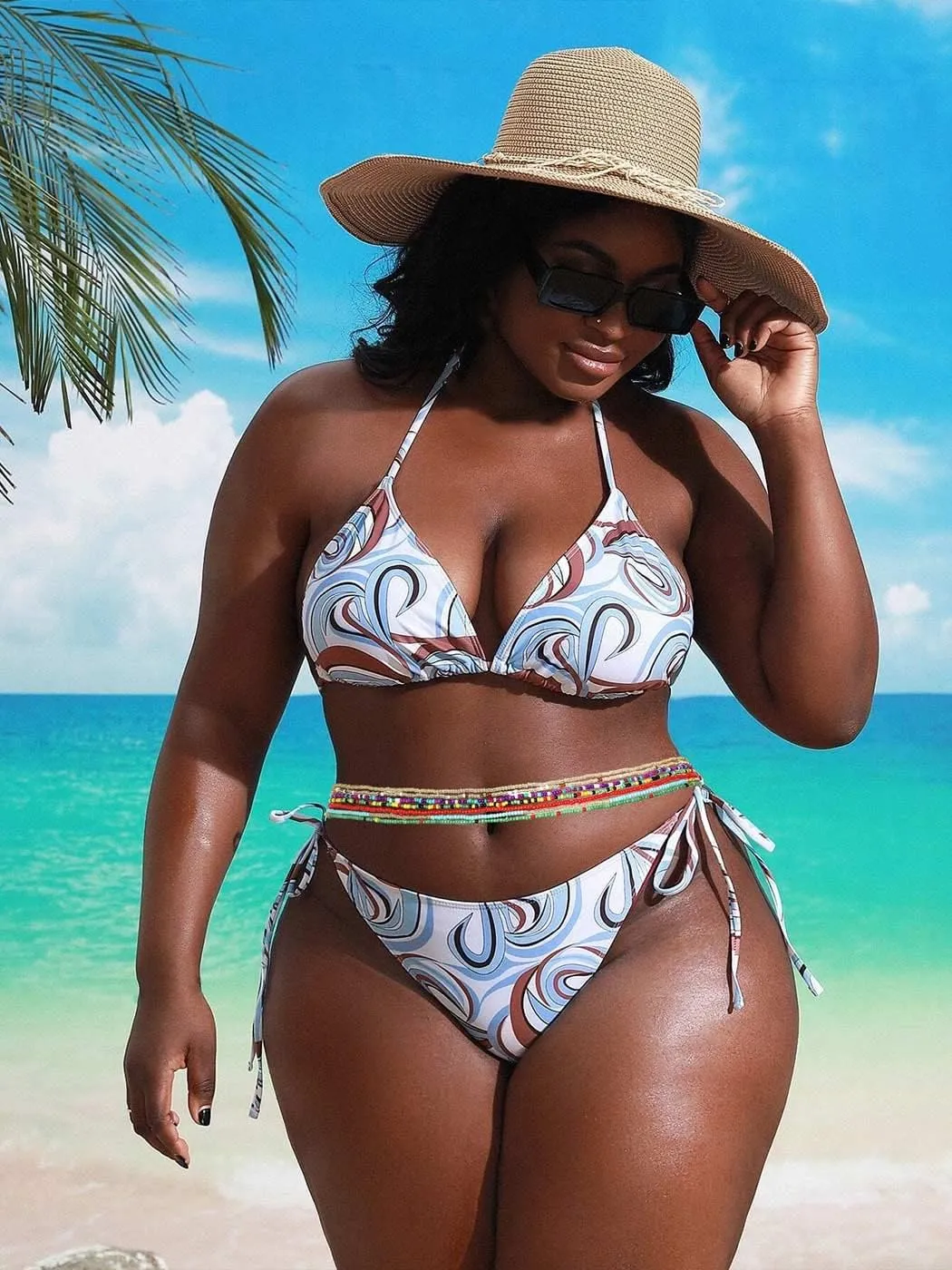 ELABEST African Waist Beads Chain Layered Belly Body Chain Beach 7Pack Waist Jewelry Body Accessories for Women