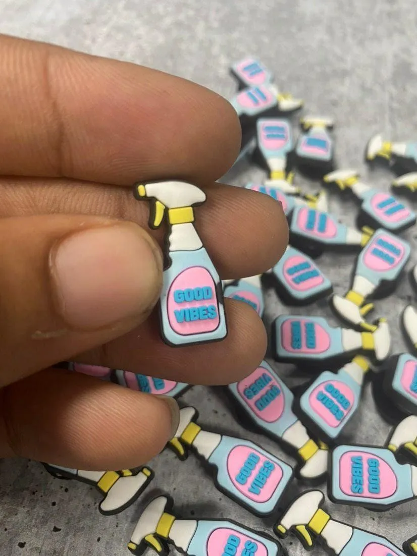 Exclusive 1-pc "Good Vibes" Spray Bottle Croc Charm; Symbolic Statement Charms for Clogs;  Cute Charm for Shoes and Silicone Bracelets