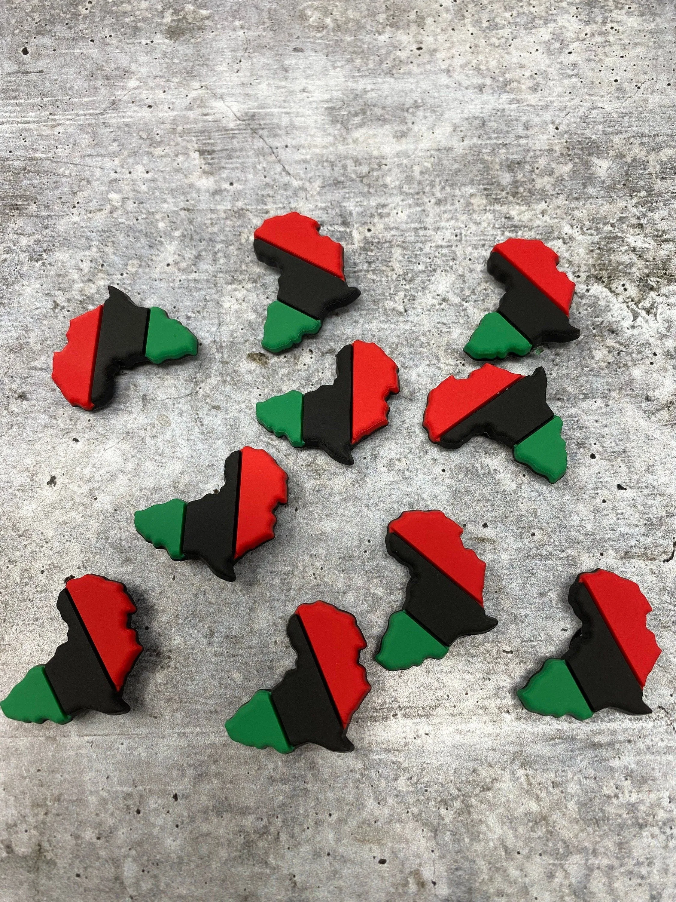 Exclusive 1-pc "Pan- African Flag" Afrocentric Charm for Crocs; Symbolic Statement Charms for Clogs; Charm for Shoes and Silicone Bracelets