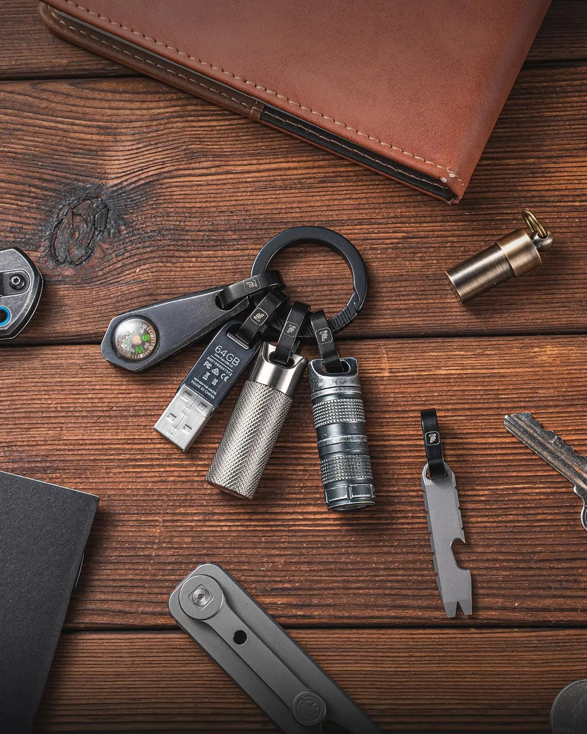 FEGVE Titanium Mini Key Chain Rings with 2 Stainless Steel Spilt Rings for Home Keys Bag Pendant