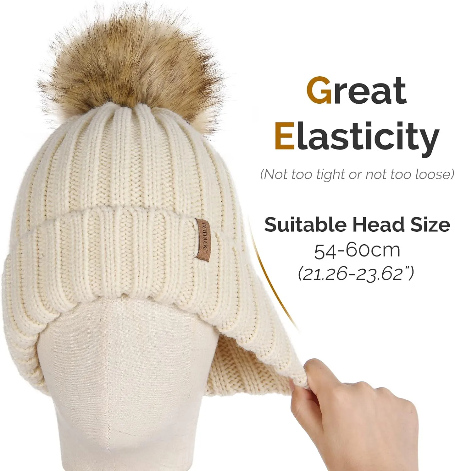 FURTALK Womens Winter Knitted Beanie Hat with Faux Fur Pom Warm Knit Skull Cap Beanie for Women