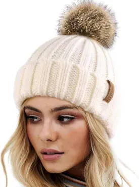 FURTALK Womens Winter Knitted Beanie Hat with Faux Fur Pom Warm Knit Skull Cap Beanie for Women
