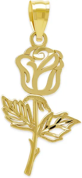 Gold Rose Charm Pendant - 10 Karat Gold - Flower Rose Jewelry - Valentines Day Gift, Mother's Day Gift