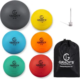 Grady's Pitching School Weighted Velocity Training Ball Set  Seam & Seamless Options for Pitching & Arm Strength   Set of 6 Balls   Carrying Case