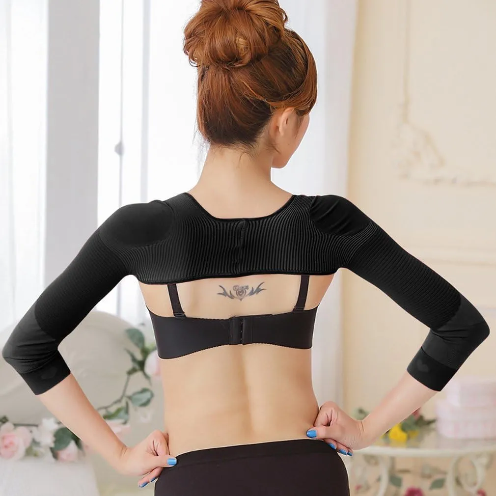 Gudessly Women's Slimming Arm Shapers Back Shoulder Support Wrap Correct Posture Corrector Humpback (XL(fit US M), Black)