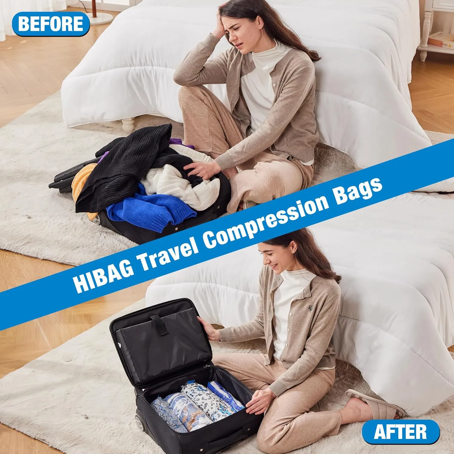 HIBAG 12 Compression Bags for Travel, Vacuum Packing Space Saver Zipper Bags for Cruise Accessories (12-Travel)