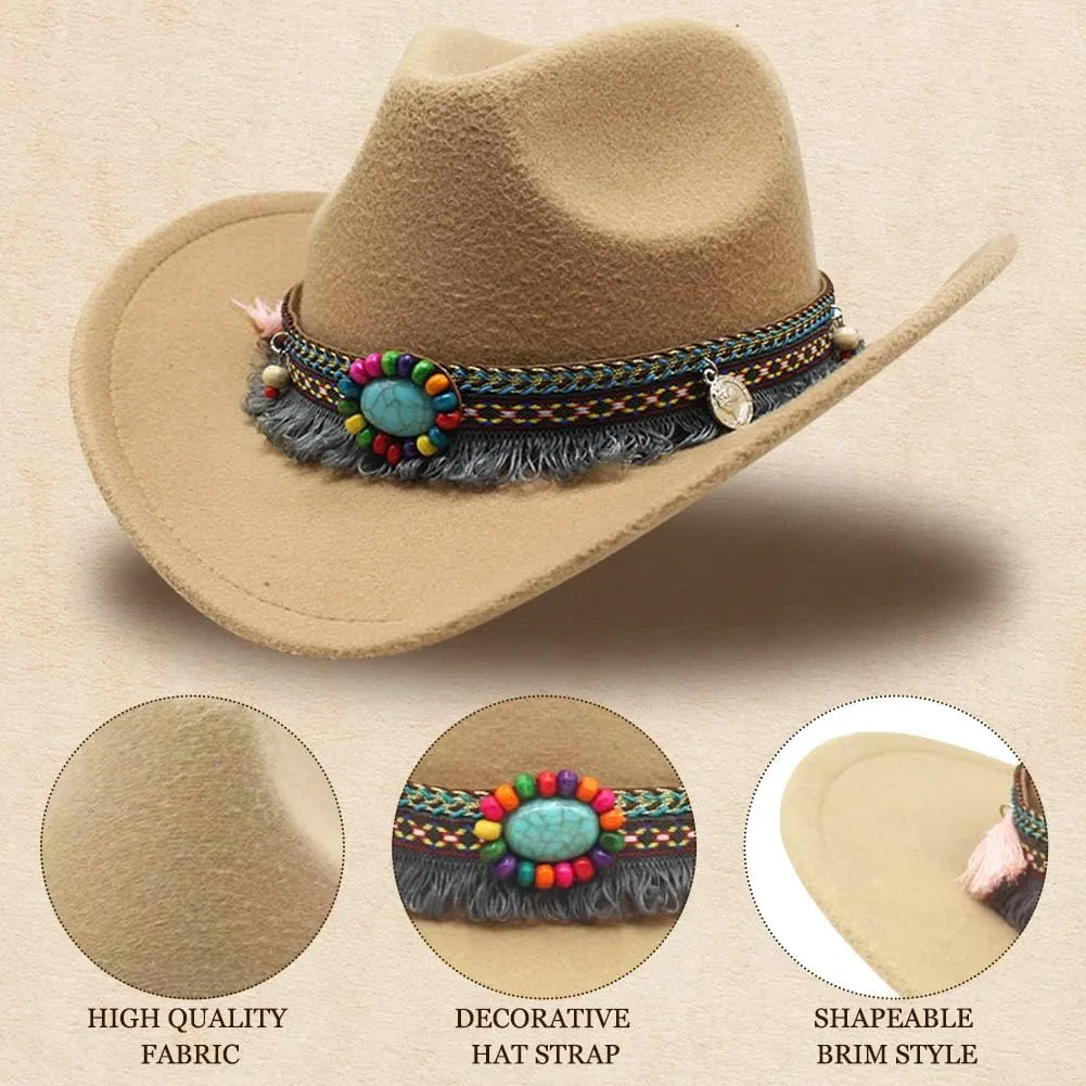 Kids Girls Boys Cowboy Hat Wide Brim Western Toddler Cowgirl Hat with Four Decorative Bands Felt Fedora Hat