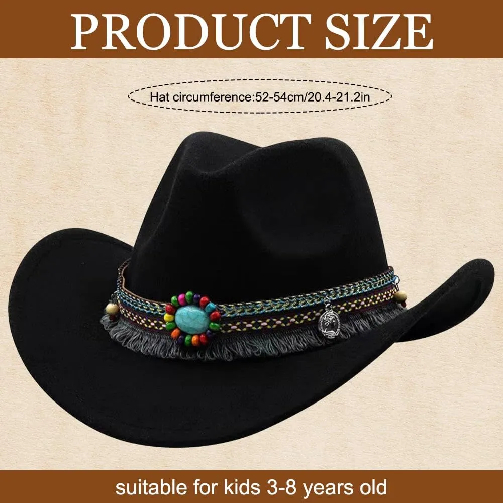 Kids Girls Boys Cowboy Hat Wide Brim Western Toddler Cowgirl Hat with Four Decorative Bands Felt Fedora Hat