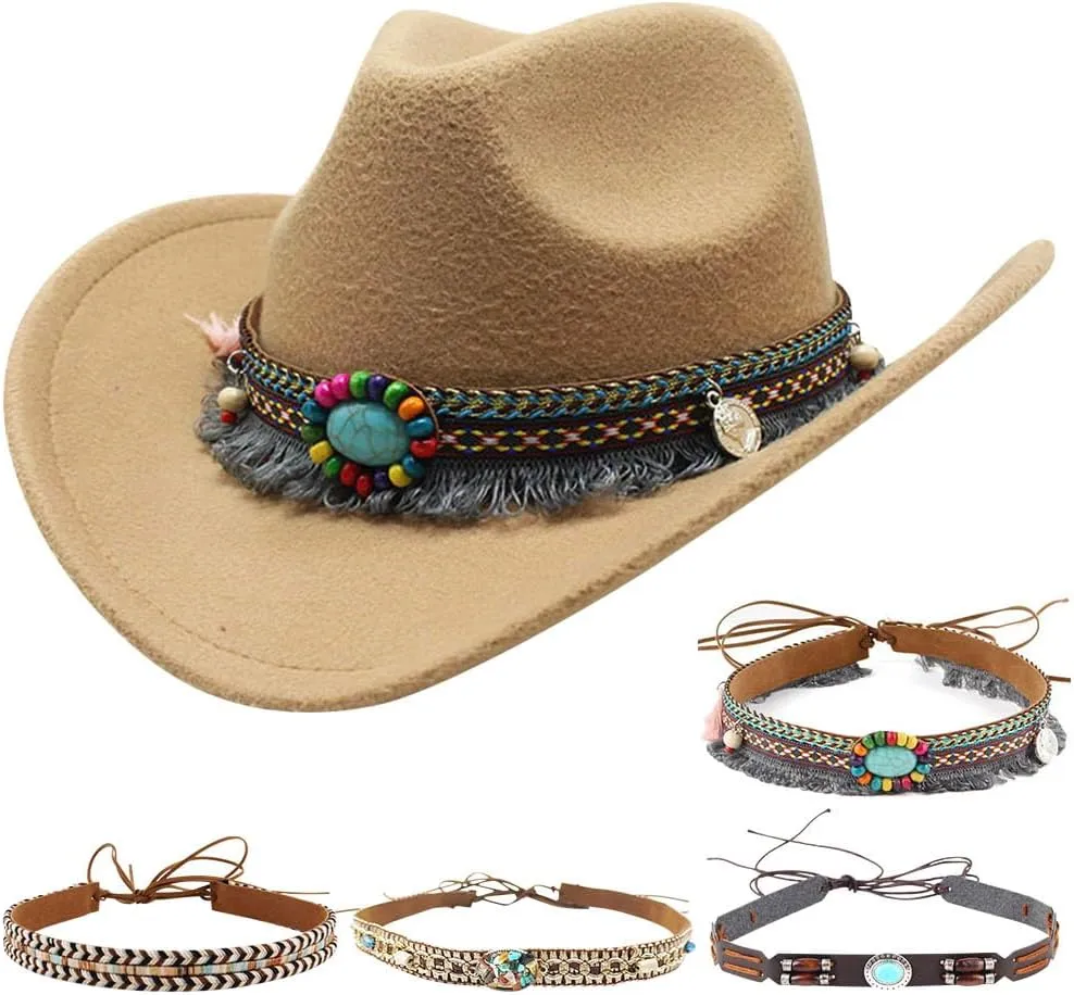 Kids Girls Boys Cowboy Hat Wide Brim Western Toddler Cowgirl Hat with Four Decorative Bands Felt Fedora Hat