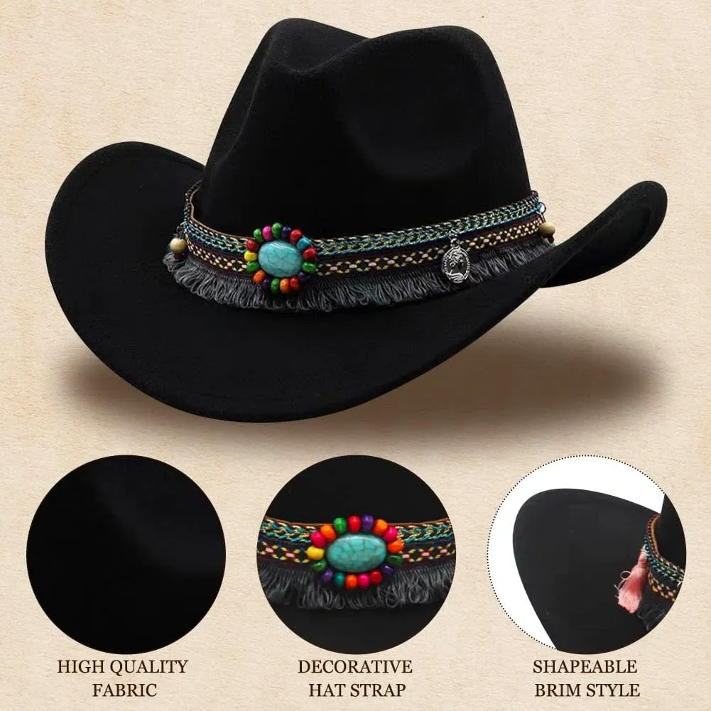 Kids Girls Boys Cowboy Hat Wide Brim Western Toddler Cowgirl Hat with Four Decorative Bands Felt Fedora Hat