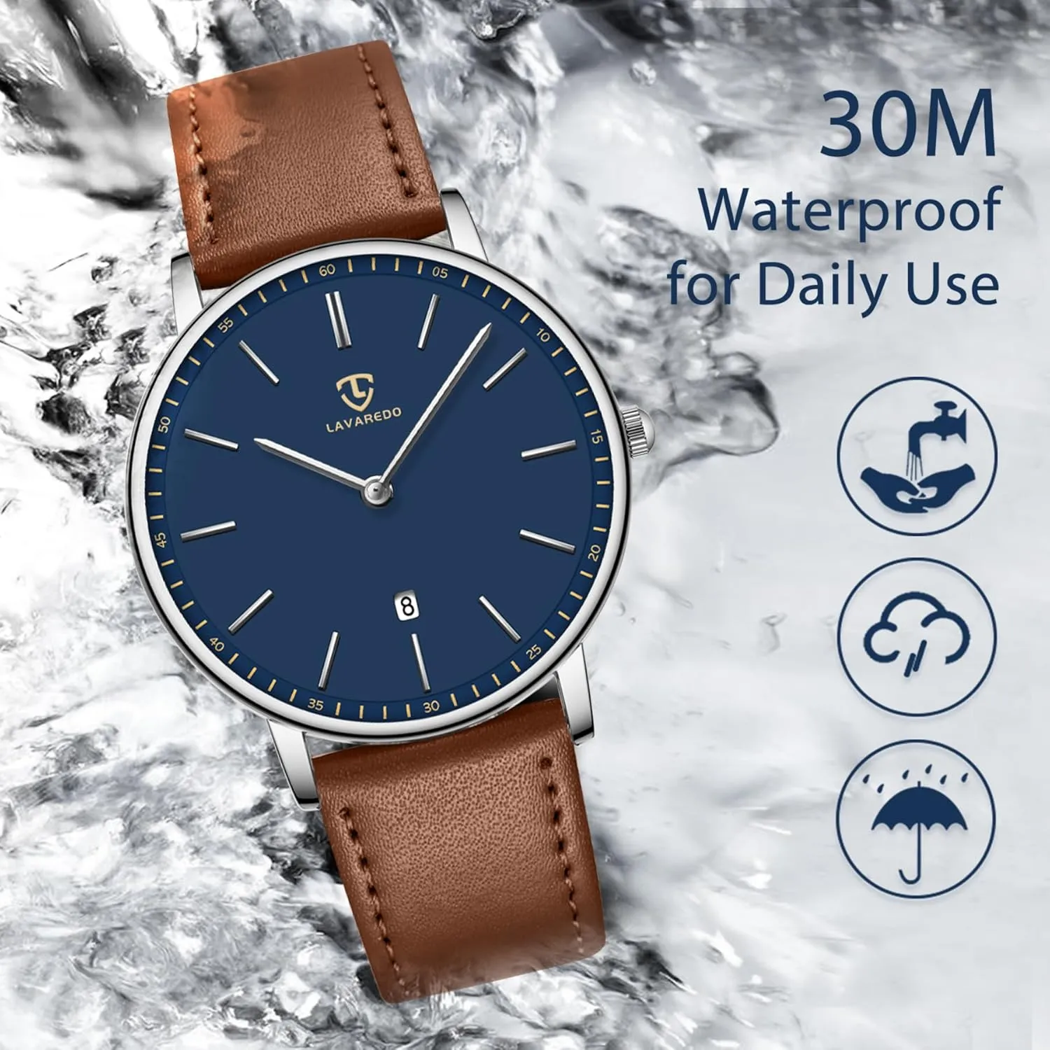 L LAVAREDO Watch for Men, Extremely Thin Mens Watches Minimalist Analog Men's Leather Wrist Watches with Time/Date, Birthday Gift for Men Boyfriend