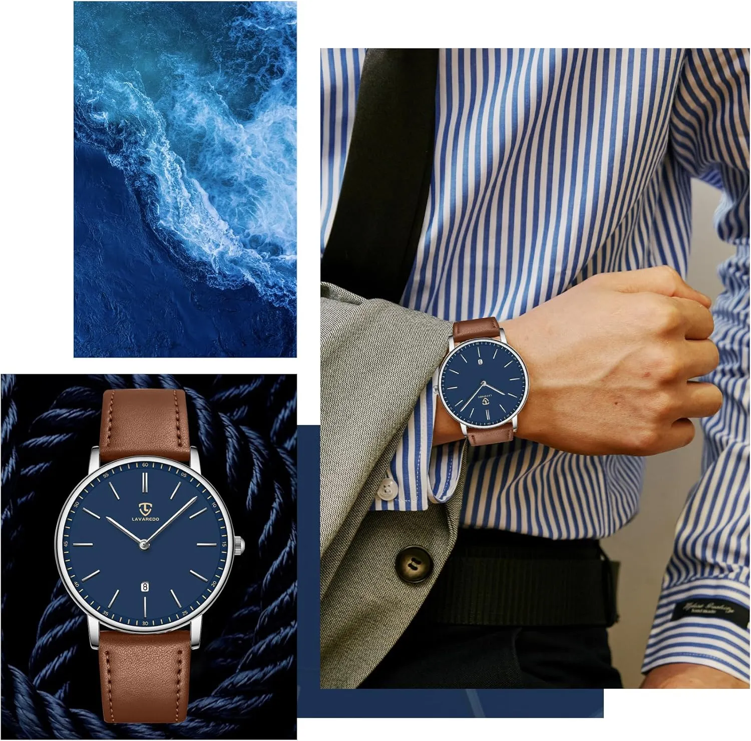 L LAVAREDO Watch for Men, Extremely Thin Mens Watches Minimalist Analog Men's Leather Wrist Watches with Time/Date, Birthday Gift for Men Boyfriend