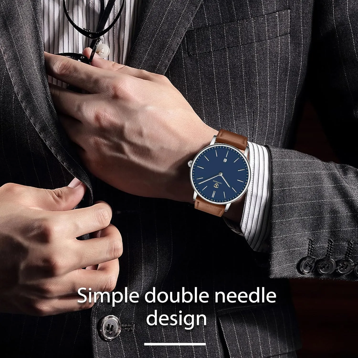 L LAVAREDO Watch for Men, Extremely Thin Mens Watches Minimalist Analog Men's Leather Wrist Watches with Time/Date, Birthday Gift for Men Boyfriend