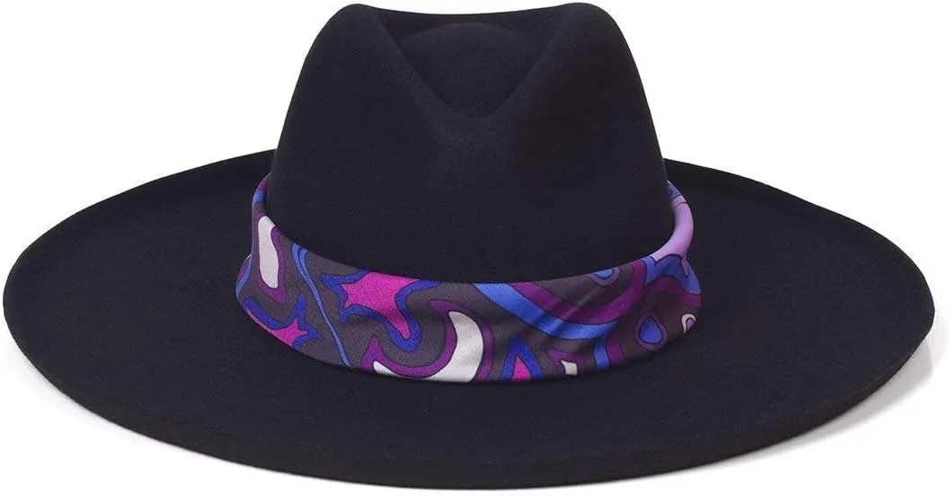 Lack of Color Women's Melodic Wide-Brimmed Wool Fedora with Scarf Trim