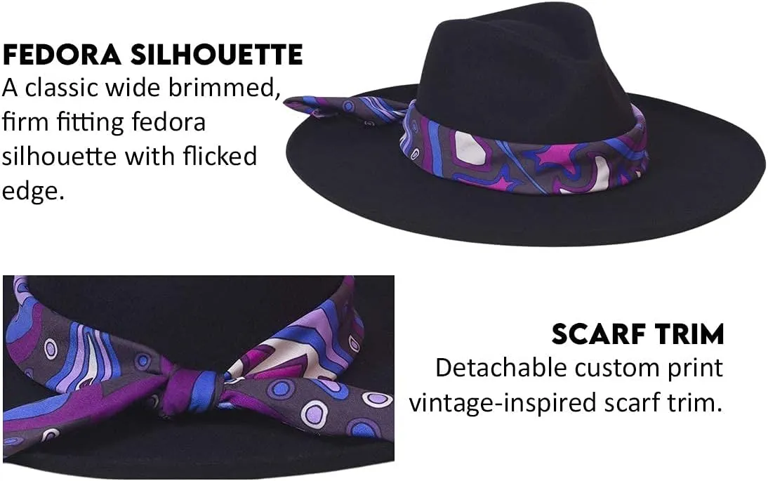 Lack of Color Women's Melodic Wide-Brimmed Wool Fedora with Scarf Trim