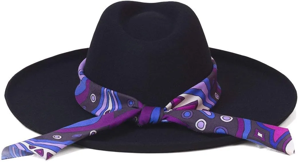 Lack of Color Women's Melodic Wide-Brimmed Wool Fedora with Scarf Trim