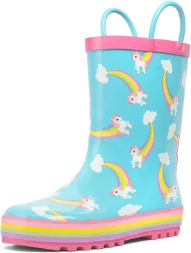 landchief Toddler Rain Boots, Kids Rain Boots Waterproof Rubber Boots for Girls and Boys with Fun Patterns and Easy-On Handles