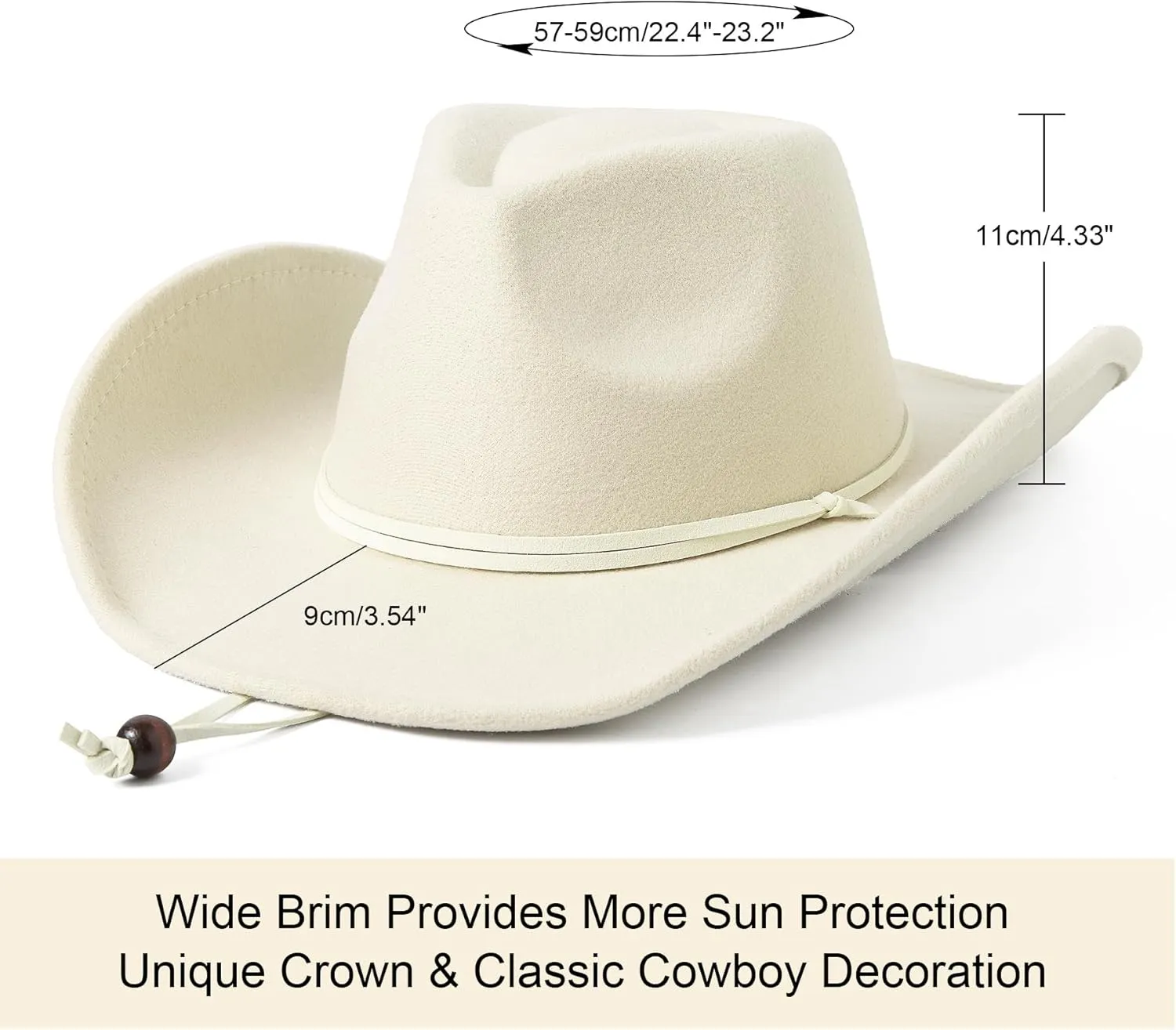 Lanzom Women Men Retro Felt Wide Brim Western Cowboy Cowgirl Hat Dress Up Hat with Wind Lanyard