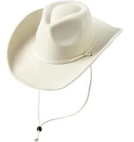 Lanzom Women Men Retro Felt Wide Brim Western Cowboy Cowgirl Hat Dress Up Hat with Wind Lanyard