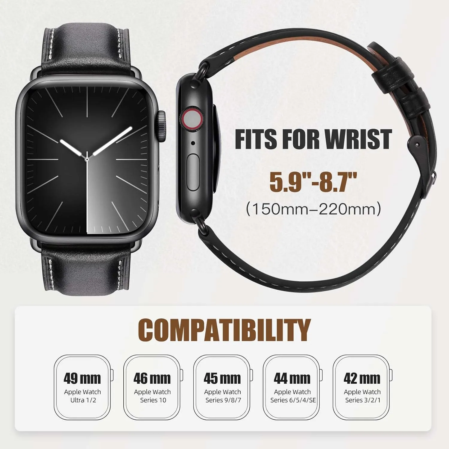 Leather Bands Compatible with Apple Watch Bands 49mm 46mm 45mm 44mm 42mm 40mm for Men Women, Vintage Genuine Leather Wristband Replacement Bands for iWatch Series 10 9 8 7 6 5 4 3 2 1 SE Ultra2