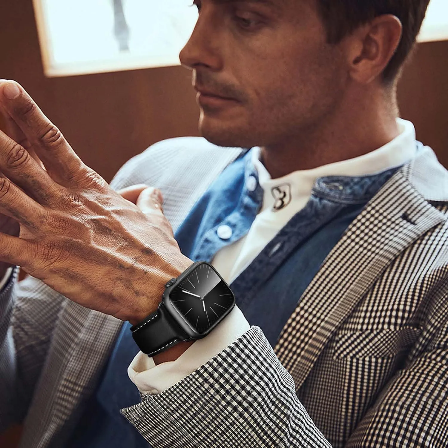 Leather Bands Compatible with Apple Watch Bands 49mm 46mm 45mm 44mm 42mm 40mm for Men Women, Vintage Genuine Leather Wristband Replacement Bands for iWatch Series 10 9 8 7 6 5 4 3 2 1 SE Ultra2