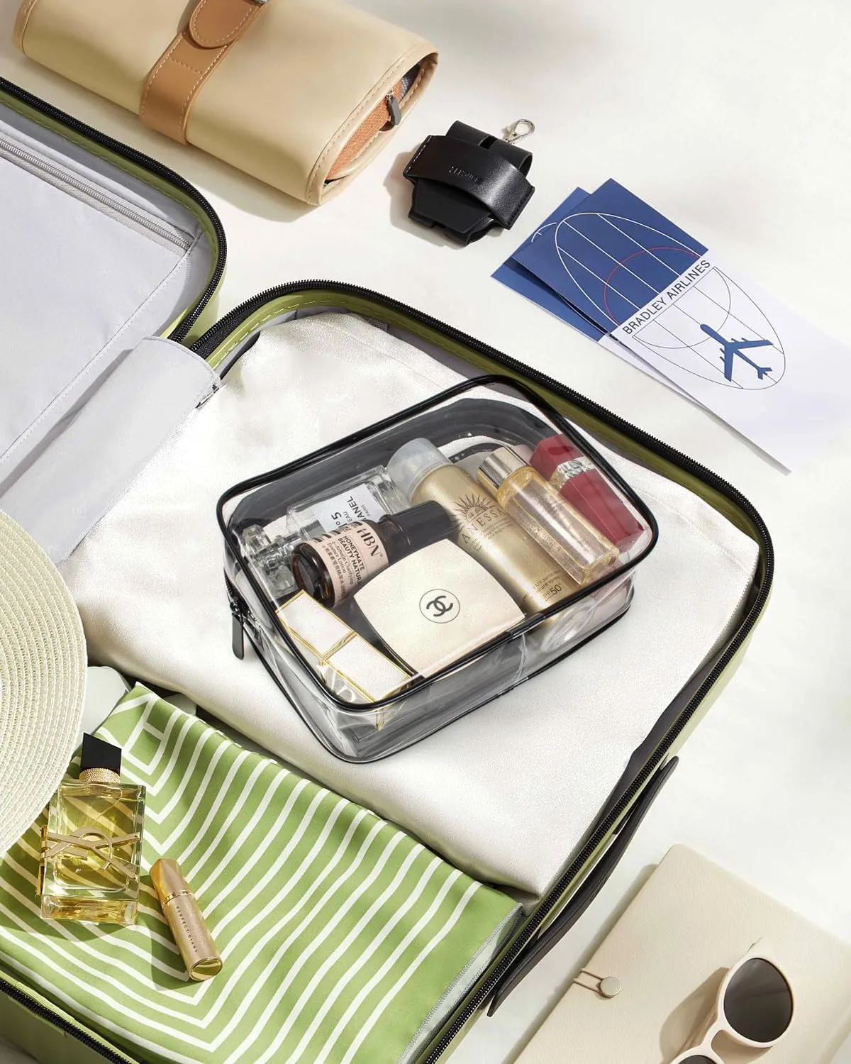 LETGO TSA Approved Toiletry Bag - Clear Makeup Bag Waterproof Quart Size Bag, Travel Makeup Cosmetic Bag for Women Travel Car Accessories Essentials for Men and Women (Clear-Black)