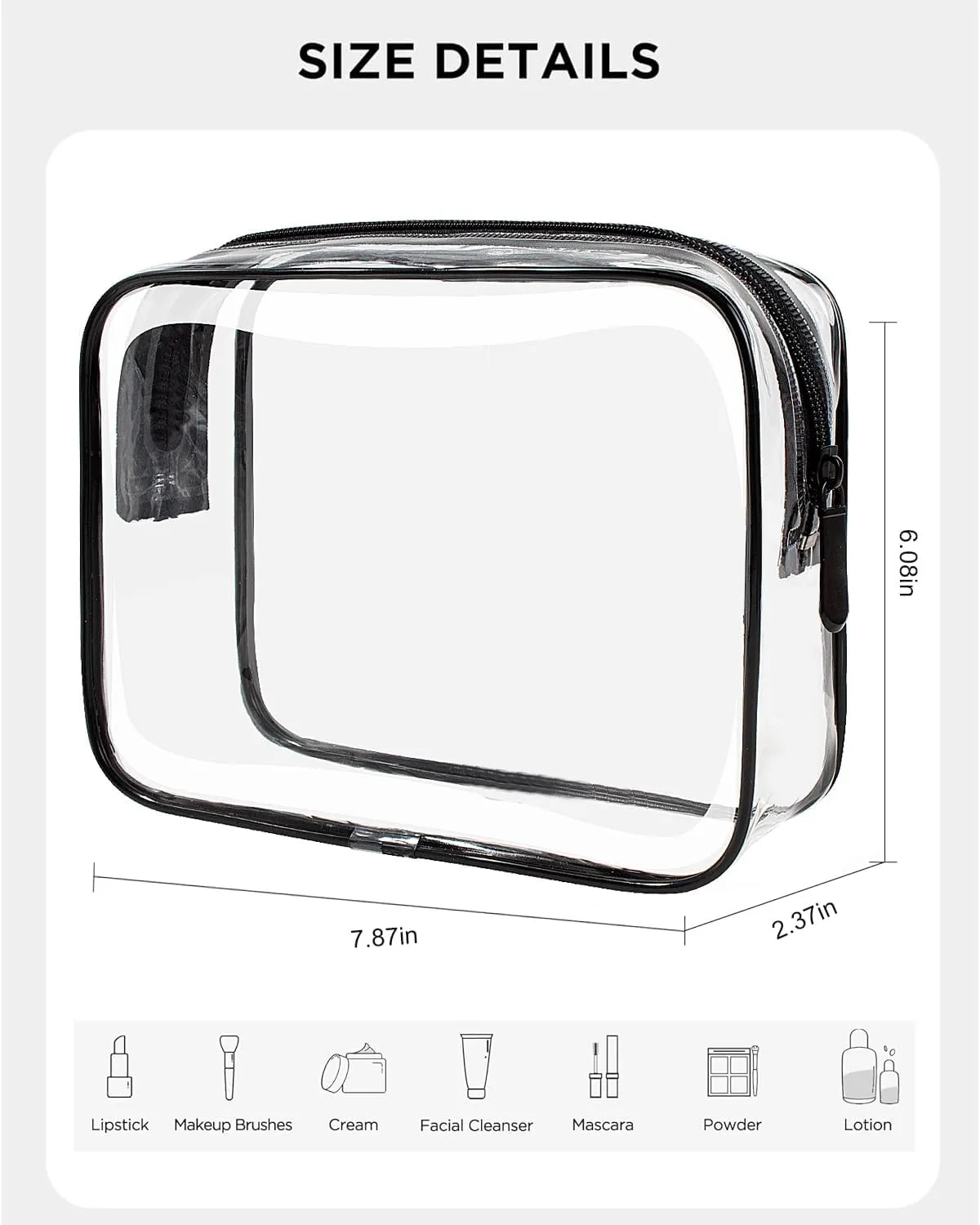 LETGO TSA Approved Toiletry Bag - Clear Makeup Bag Waterproof Quart Size Bag, Travel Makeup Cosmetic Bag for Women Travel Car Accessories Essentials for Men and Women (Clear-Black)