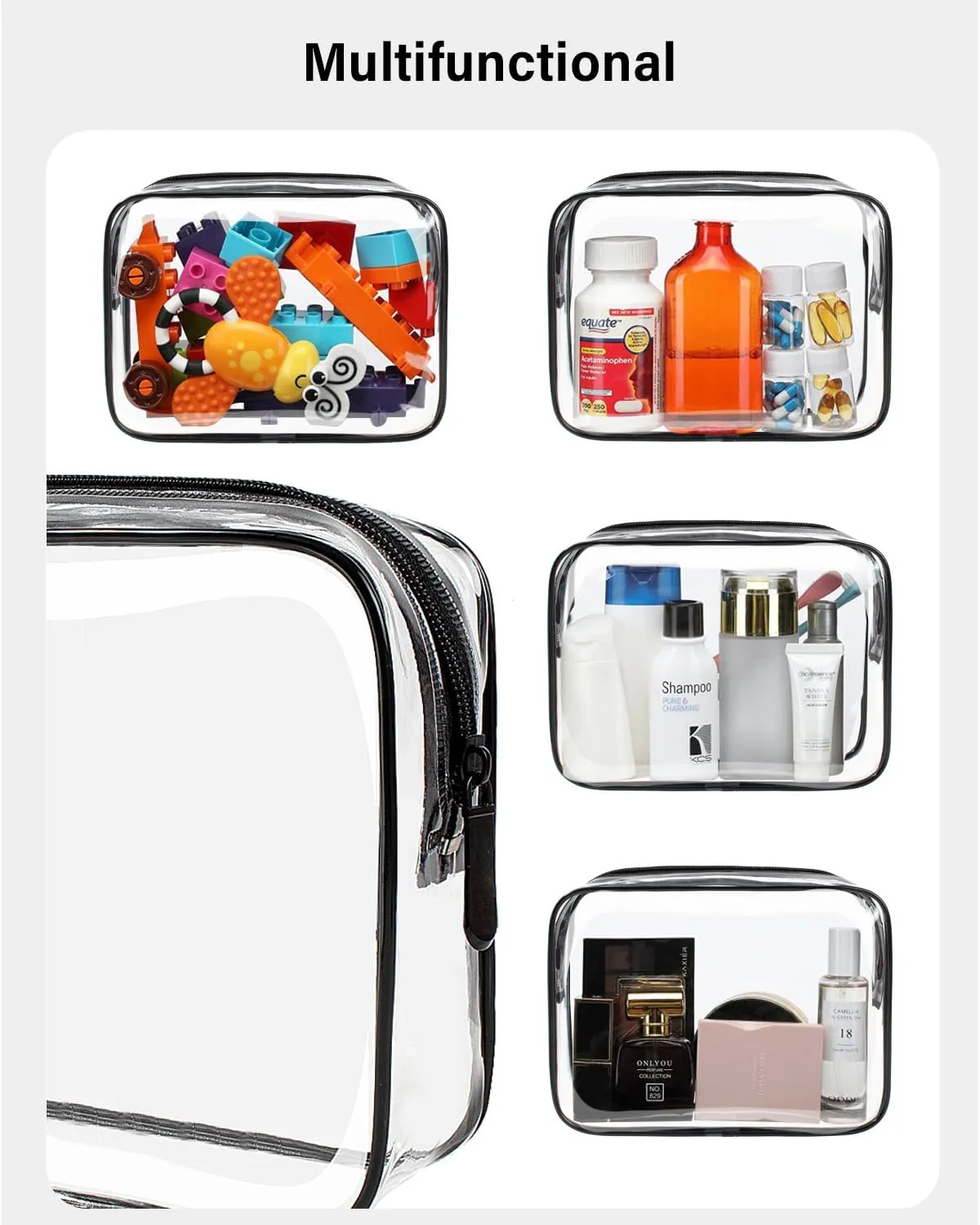 LETGO TSA Approved Toiletry Bag - Clear Makeup Bag Waterproof Quart Size Bag, Travel Makeup Cosmetic Bag for Women Travel Car Accessories Essentials for Men and Women (Clear-Black)
