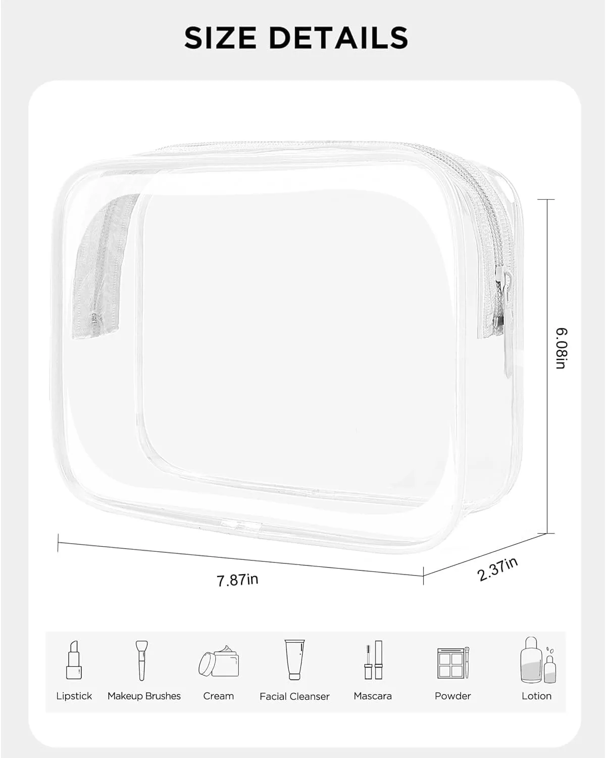 LETGO TSA Approved Toiletry Bag - Clear Makeup Bag Waterproof Quart Size Bag, Travel Makeup Cosmetic Bag for Women Travel Car Accessories Essentials for Men and Women (Clear-White)