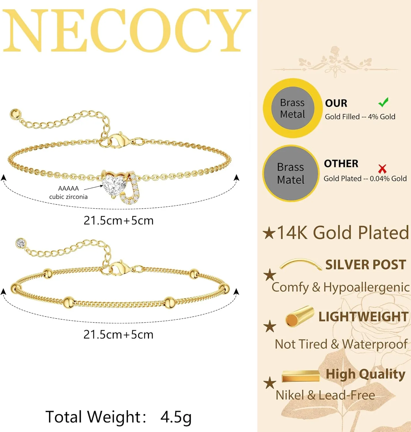 Love Heart Initial Gold Anklets for Women Dainty 14k Gold Plated CZ Anklet Trendy Waterproof Fashion Jewelry Gifts for Women
