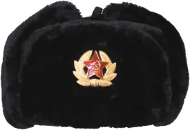 Loxdonz Ushanka Russian Military Hat with Ear Flaps and Soviet Badge, Trapper Ski Hat for Winter