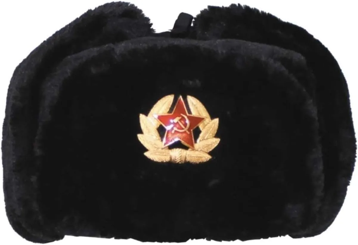 Loxdonz Ushanka Russian Military Hat with Ear Flaps and Soviet Badge, Trapper Ski Hat for Winter