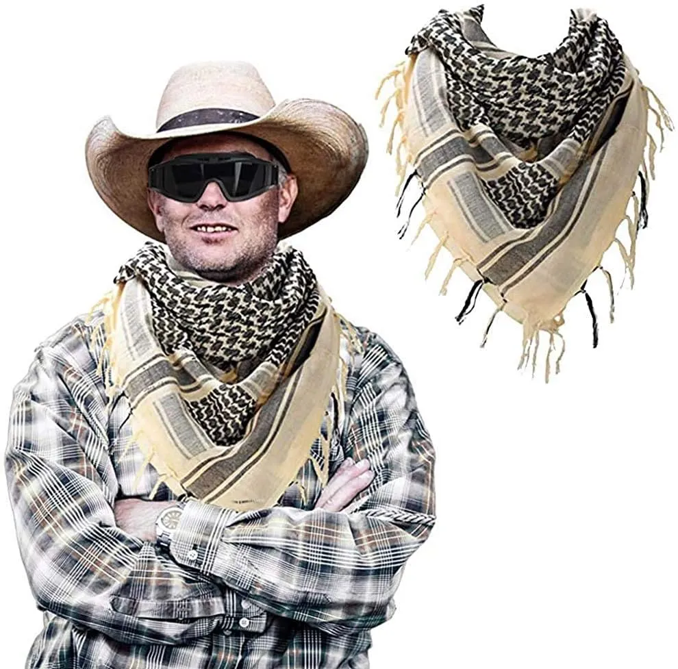 Luxns Military Shemagh Tactical Desert Scarf / 100% Cotton Keffiyeh Scarf Wrap for Men And Women