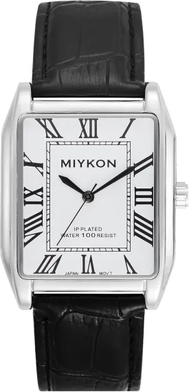 Miykon Vintage Watches for Men - Tank Square Analog Watch with Genuine Leather Wrist Strap for Classic Dress - Ion Polished, Scratch Resistant Glass, Japanese Quartz, Waterproof to 100ft