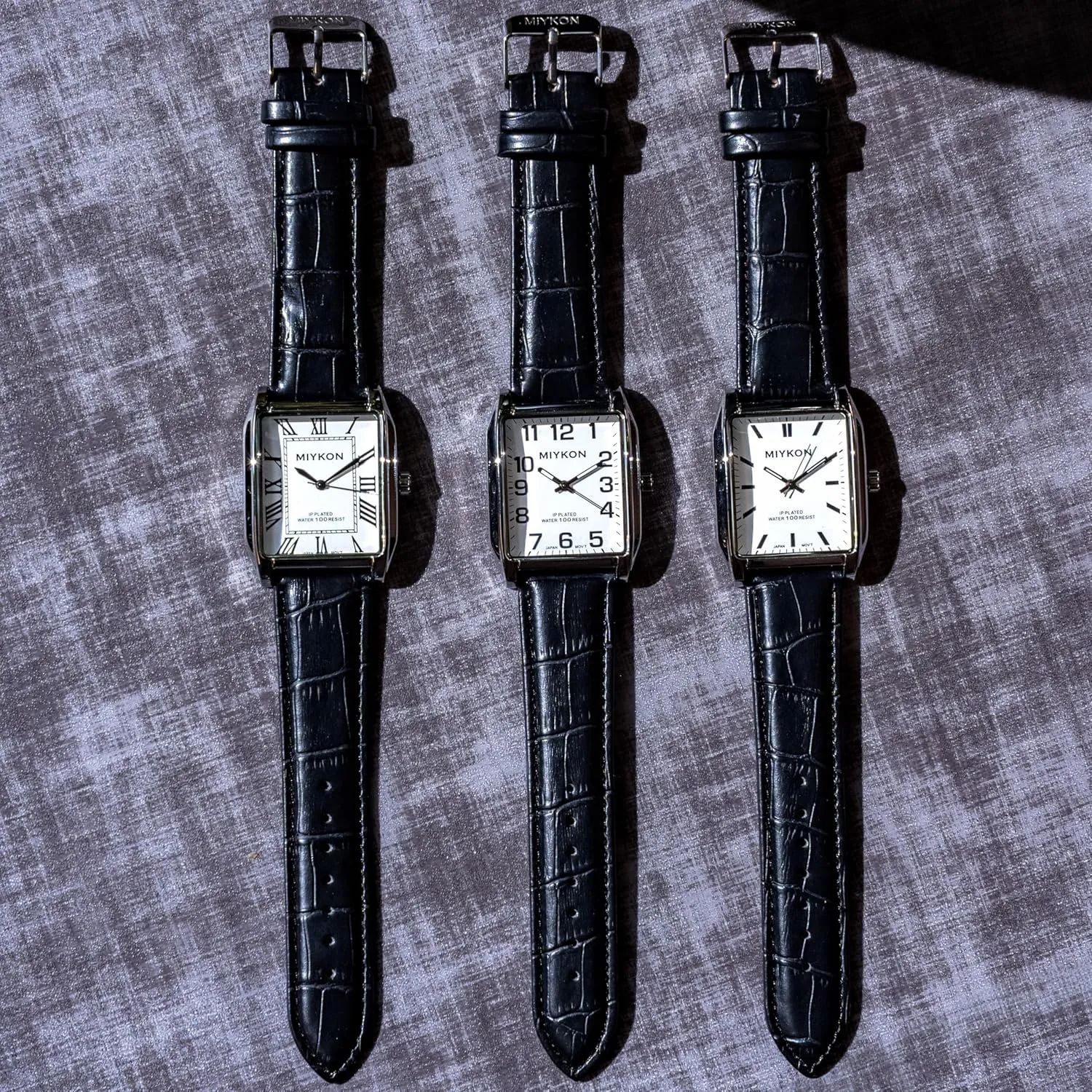 Miykon Vintage Watches for Men - Tank Square Analog Watch with Genuine Leather Wrist Strap for Classic Dress - Ion Polished, Scratch Resistant Glass, Japanese Quartz, Waterproof to 100ft