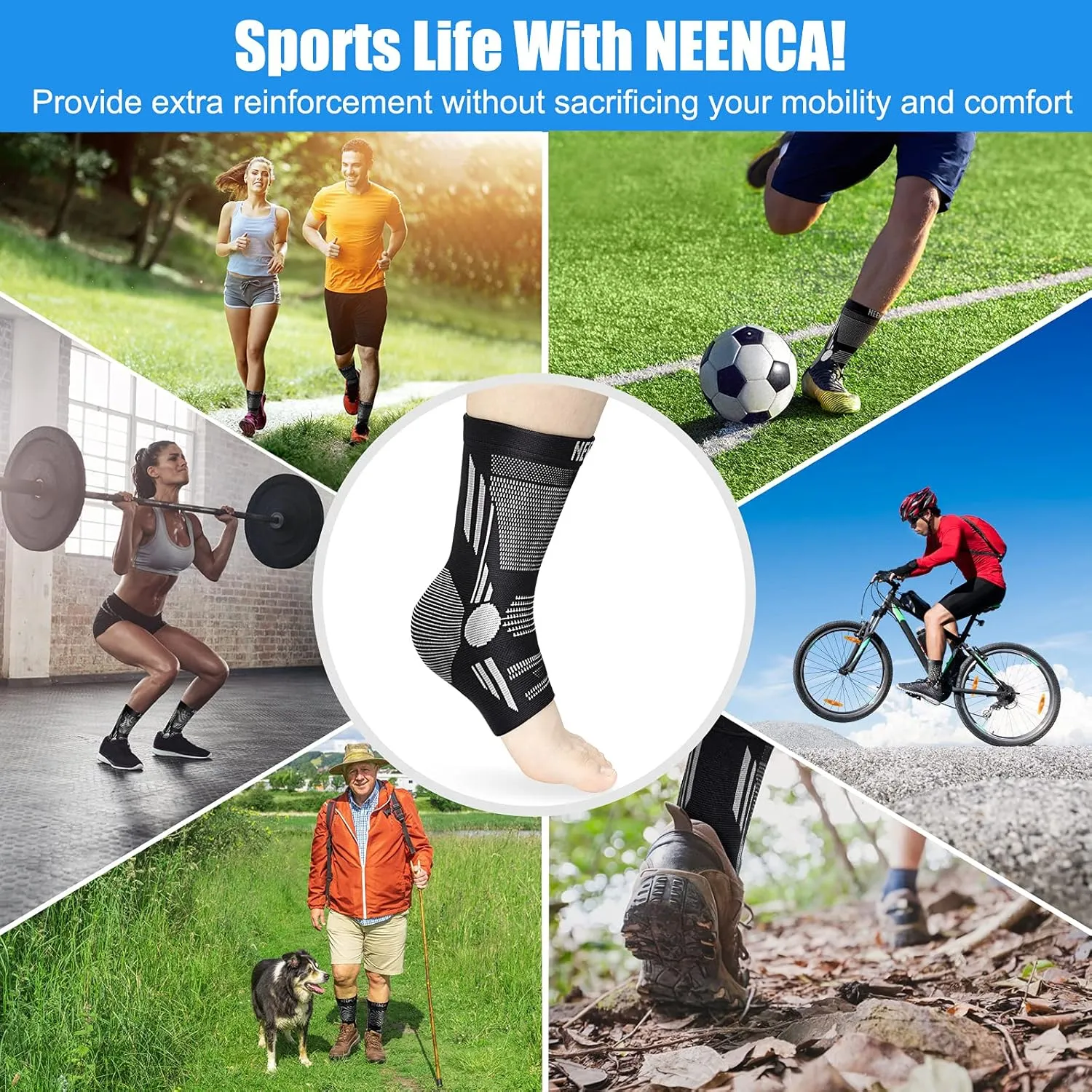 NEENCA Ankle Brace for Pain Relief, 2 Pack Compression Ankle Sleeves Set. Ankle Support Stabilizer for Achilles Tendonitis, Plantar Fasciitis, Joint Pain, Swelling, Arthritis, Sport - FSA/HSA Approved