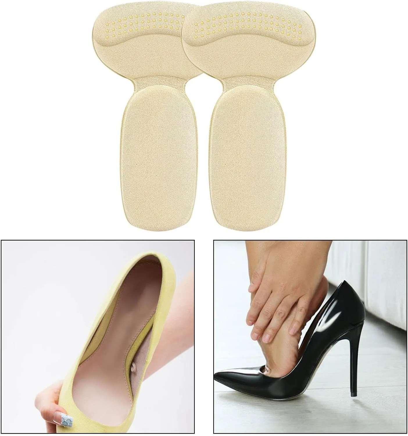 NEW Oshhni 2 in 1 Heel Cushion Pads Heel Grips Liner Anti Slip Soft Oversized Shoes High Heel Pads Heel Protector Heel Cushion Inserts, Beige T - 2 Pack