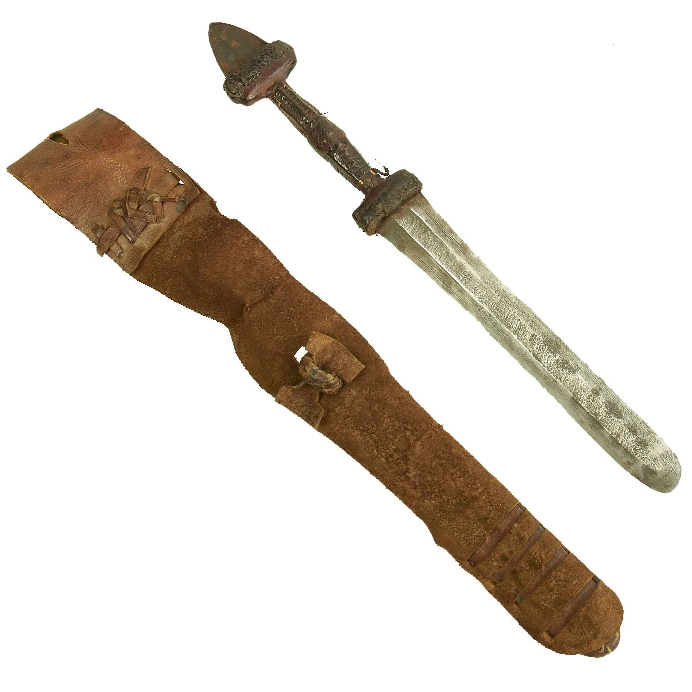 Original Set of Two Sudanese Mahdi Dervish Daggers with Leather Scabbards - c. 1885