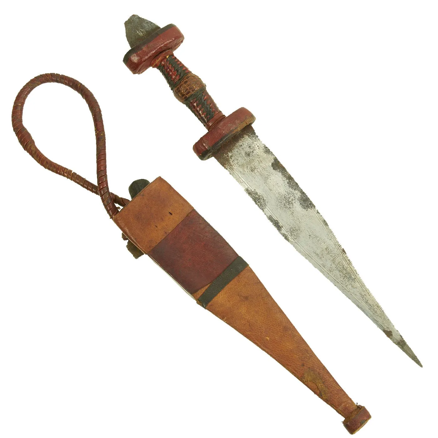Original Set of Two Sudanese Mahdi Dervish Daggers with Leather Scabbards - c. 1885
