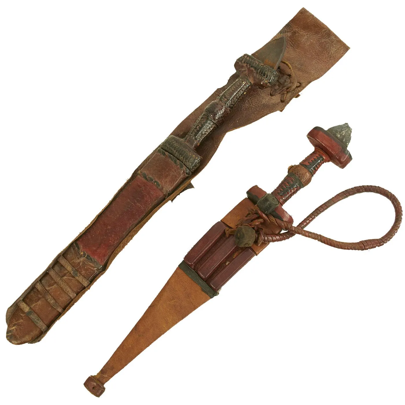 Original Set of Two Sudanese Mahdi Dervish Daggers with Leather Scabbards - c. 1885