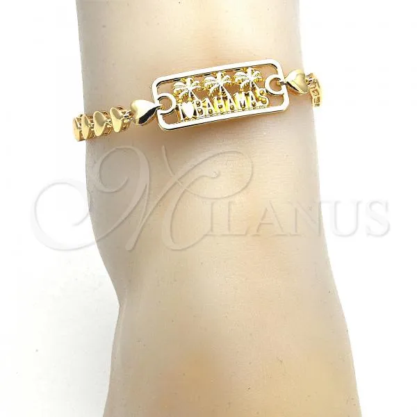Oro Laminado Fancy Anklet, Gold Filled Style Tree and Heart Design, Polished, Golden Finish, 03.63.1855.10