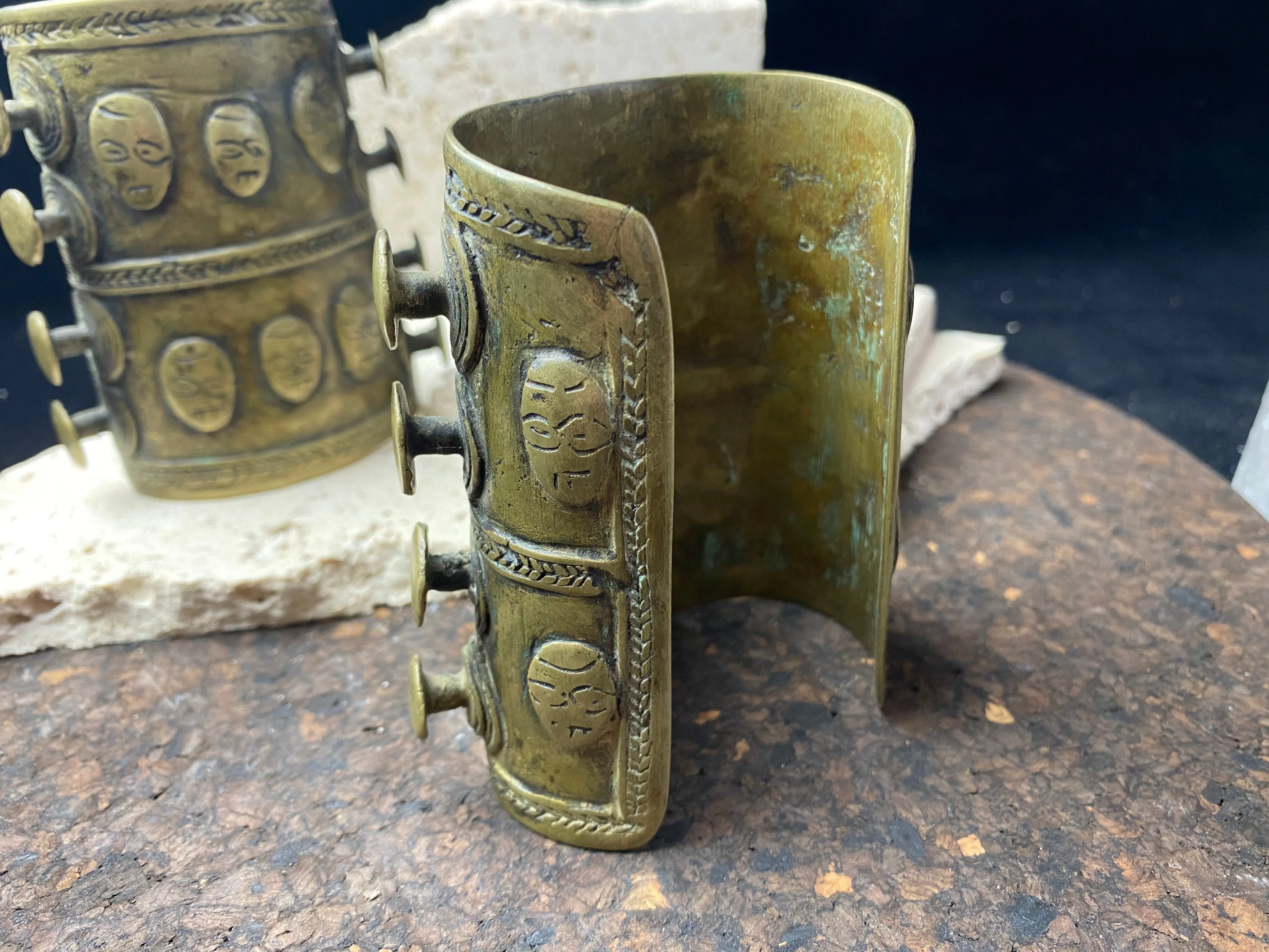 Pair Of Bronze Naga Cuffs - Headhunter Arm Ornaments
