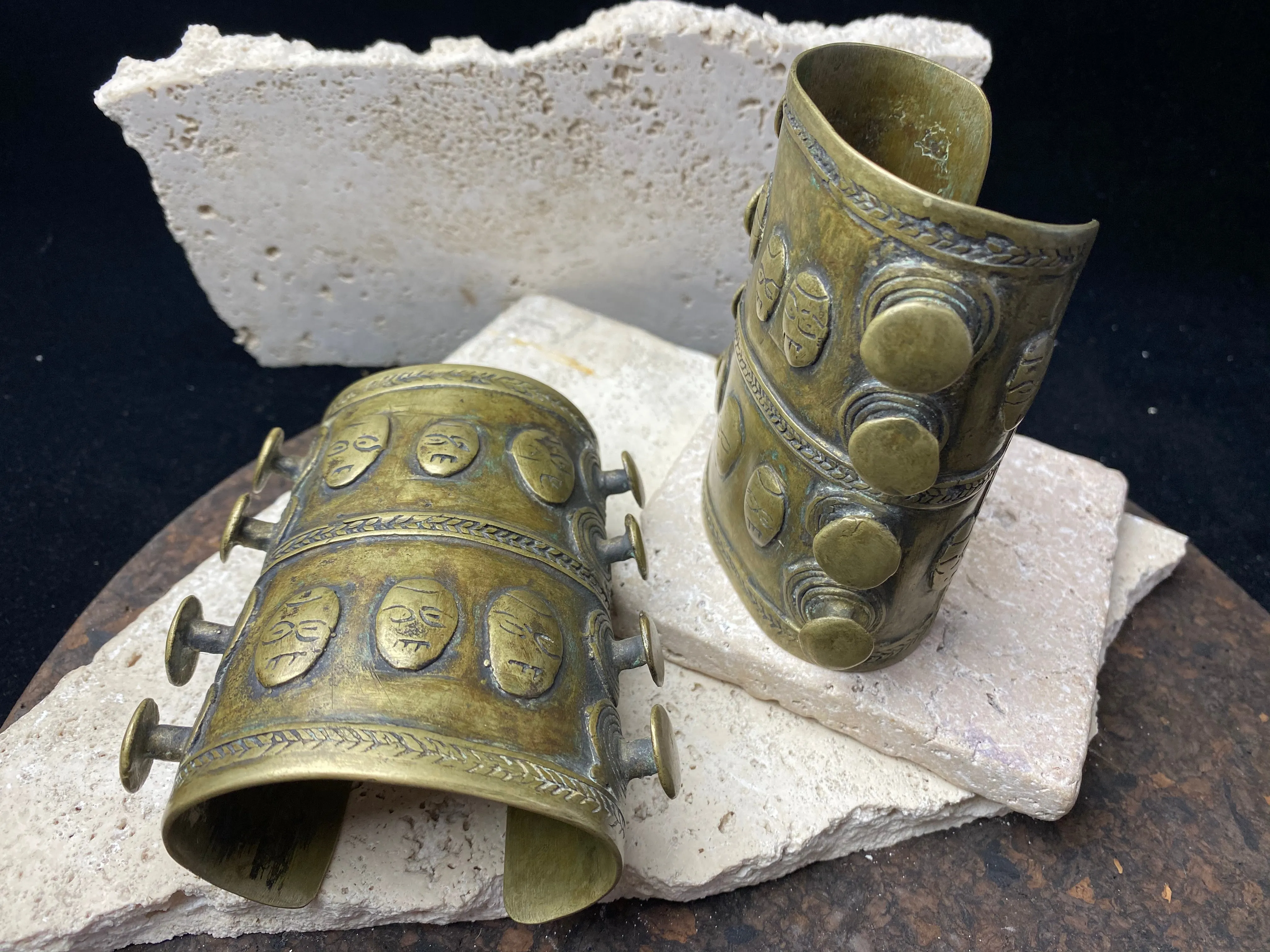 Pair Of Bronze Naga Cuffs - Headhunter Arm Ornaments