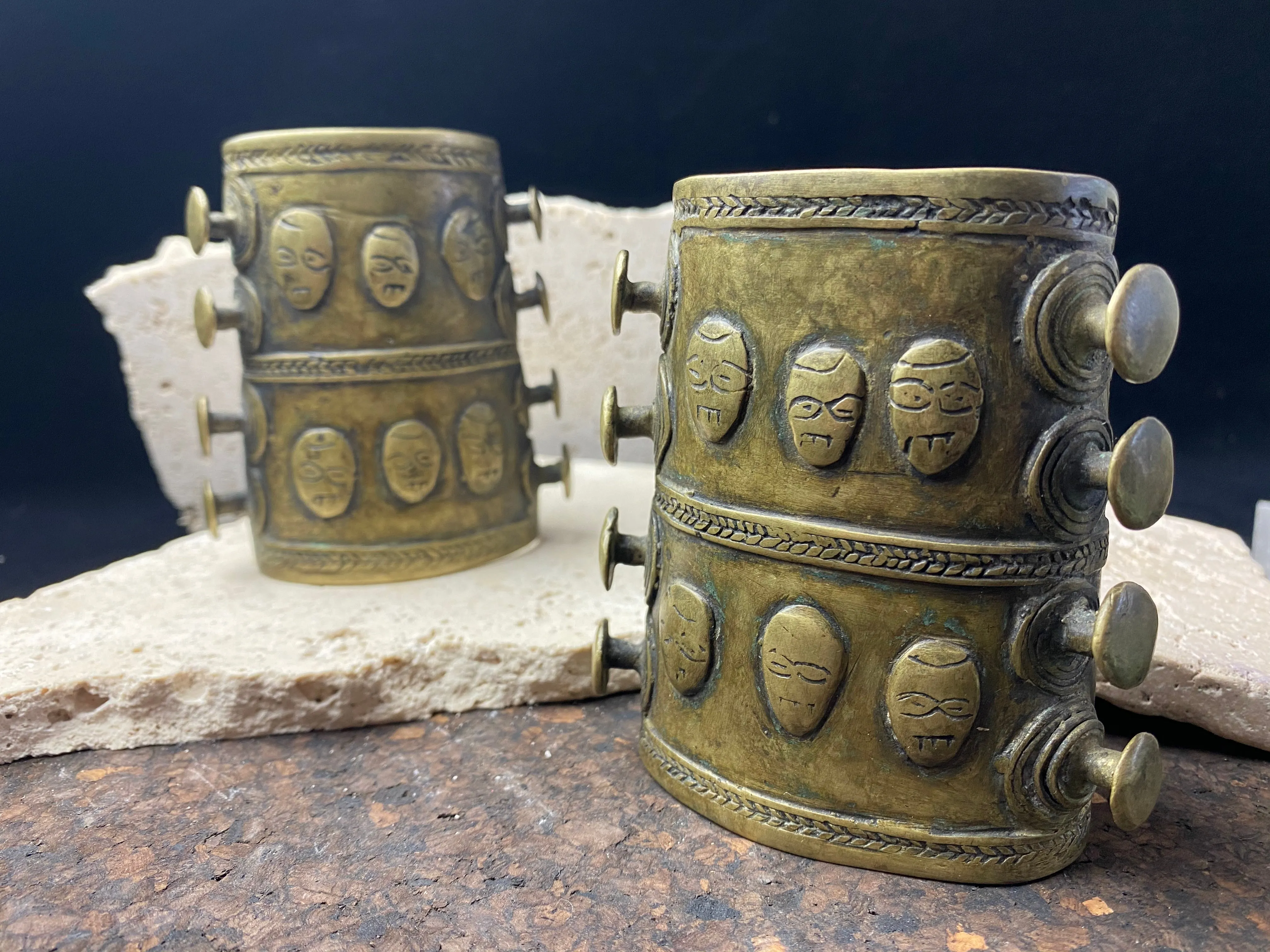 Pair Of Bronze Naga Cuffs - Headhunter Arm Ornaments