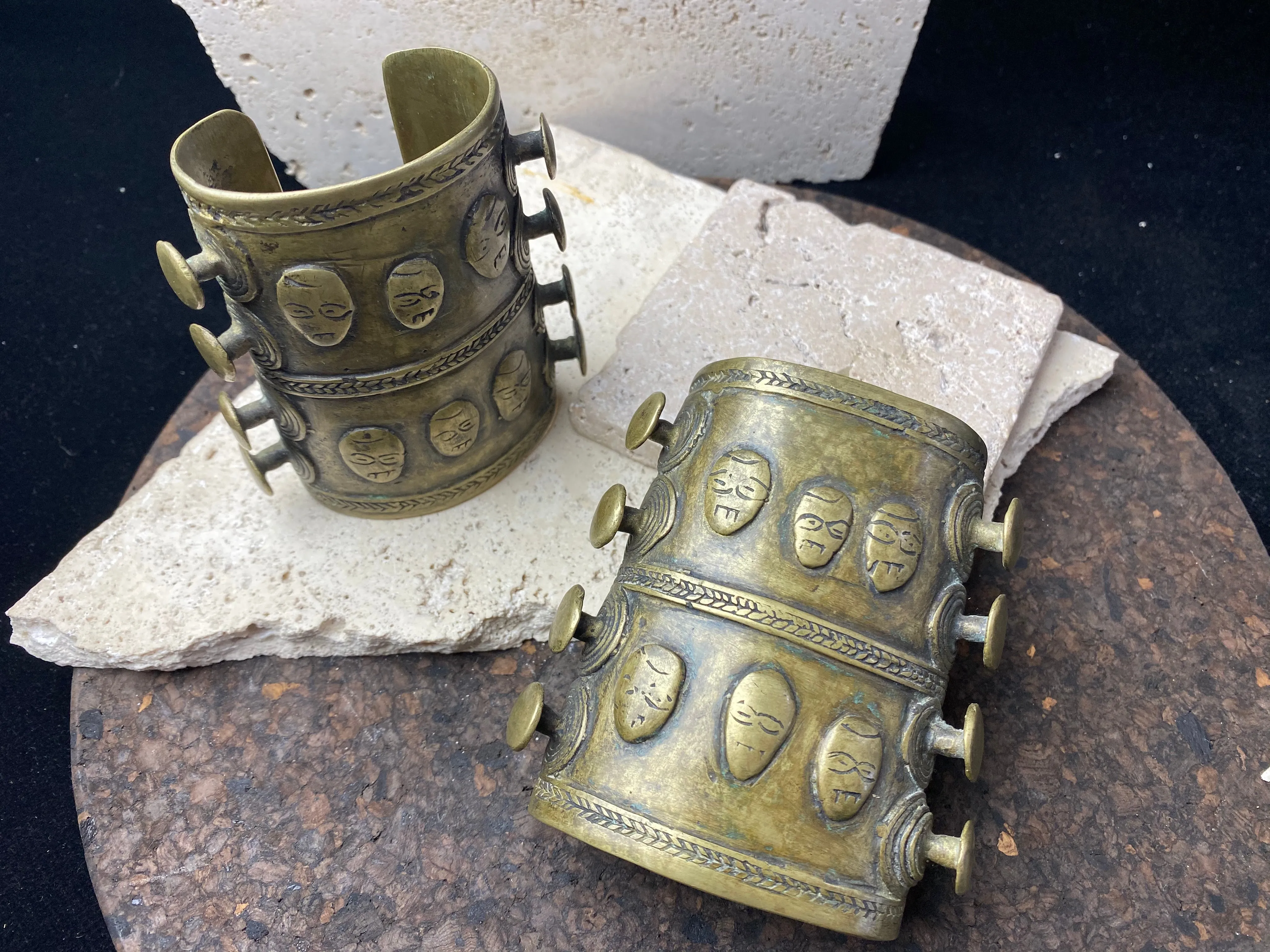 Pair Of Bronze Naga Cuffs - Headhunter Arm Ornaments