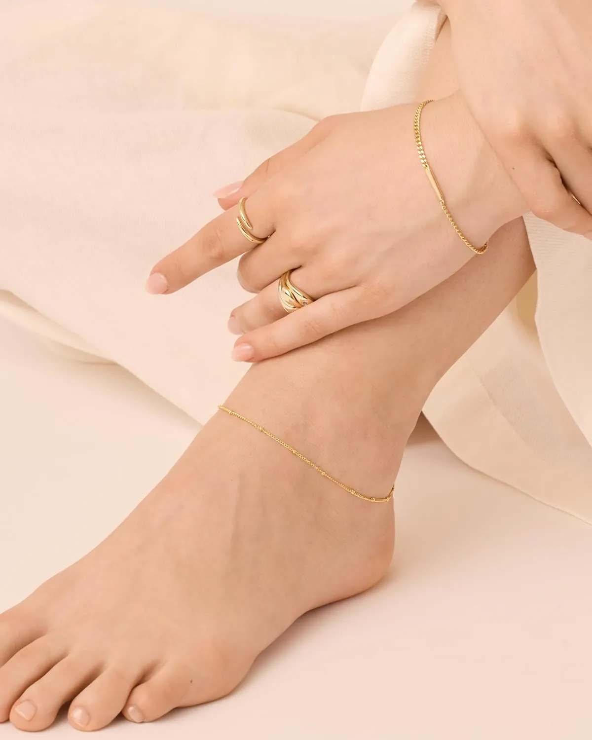 PAVOI 14K-18K Gold Plated Charm Link Flat Gold Anklets for Women | Beaded Marina Link Mariner Paperclip Snake Chain Jewelry Anklets