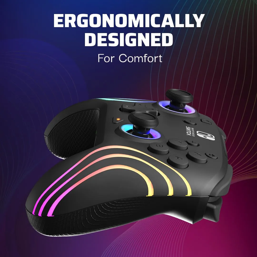 PDP Afterglow Wave Wireless Nintendo Switch Pro Controller with Motion Controls, Fully Licensed for Switch/OLED, Customizable LED Lighting, 30 Foot Range, 20 Hour Rechargeable Battery Power: Black