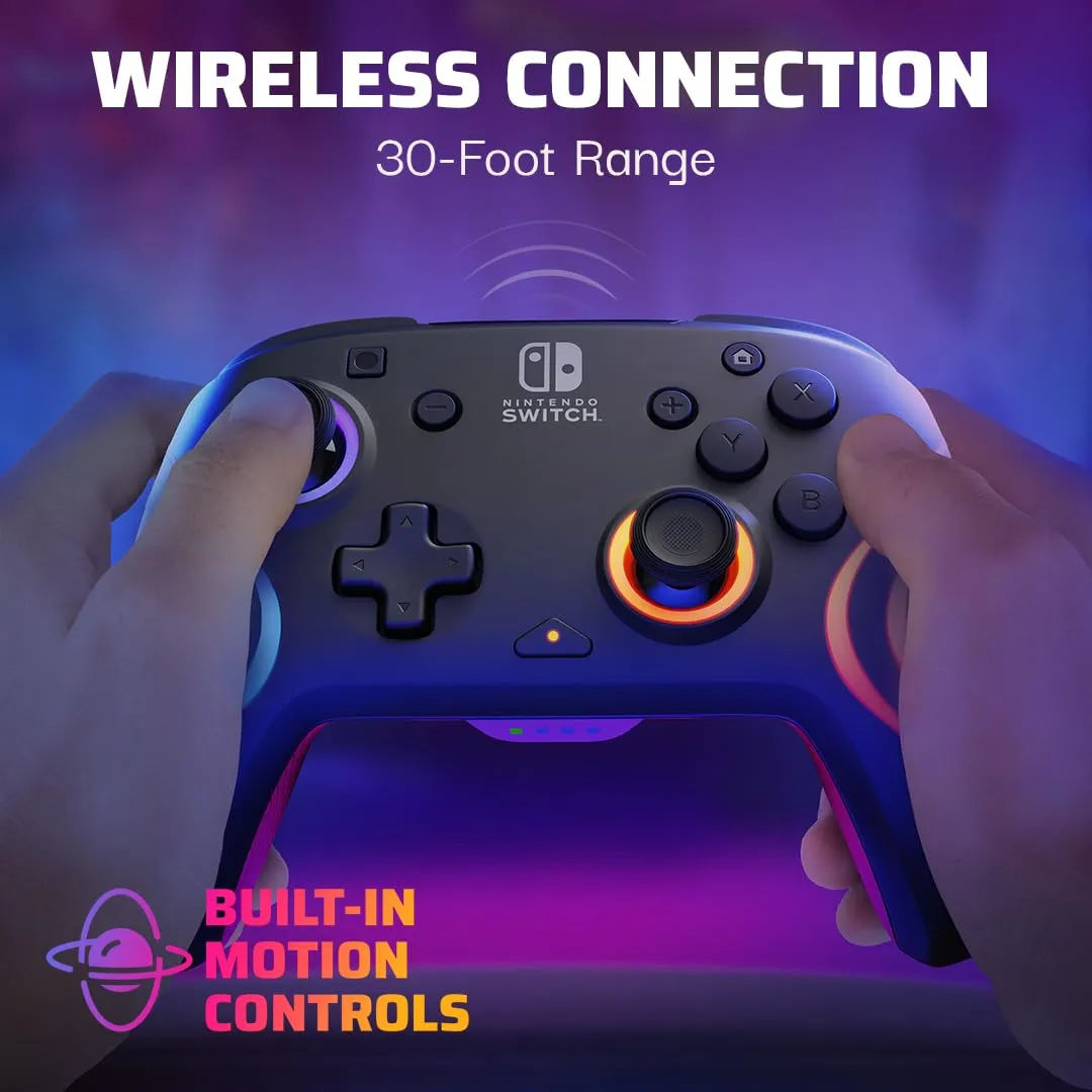 PDP Afterglow Wave Wireless Nintendo Switch Pro Controller with Motion Controls, Fully Licensed for Switch/OLED, Customizable LED Lighting, 30 Foot Range, 20 Hour Rechargeable Battery Power: Black