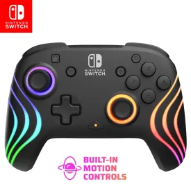 PDP Afterglow Wave Wireless Nintendo Switch Pro Controller with Motion Controls, Fully Licensed for Switch/OLED, Customizable LED Lighting, 30 Foot Range, 20 Hour Rechargeable Battery Power: Black