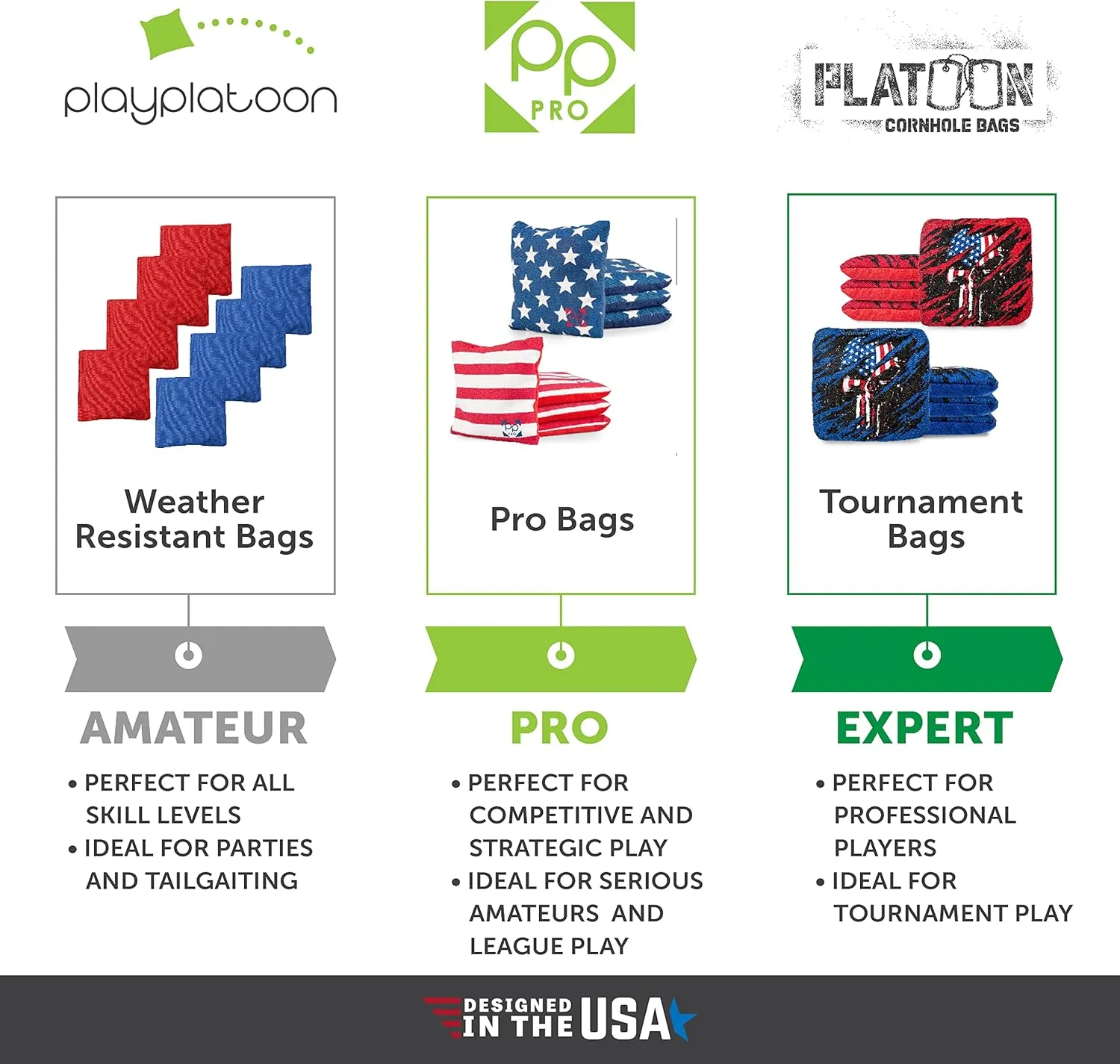 Play Platoon Premium Weather Resistant Duckcloth Cornhole Bags - Set of 8 Bean Bags for Corn Hole Game - Regulation Size & Weight